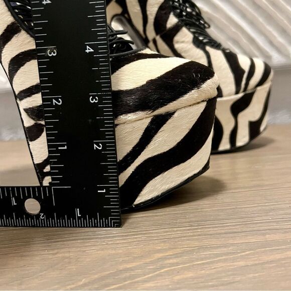 NEW London Trash Leather  Black White Zebra Fur Platform Stiletto Heel 7 - Picture 8 of 12